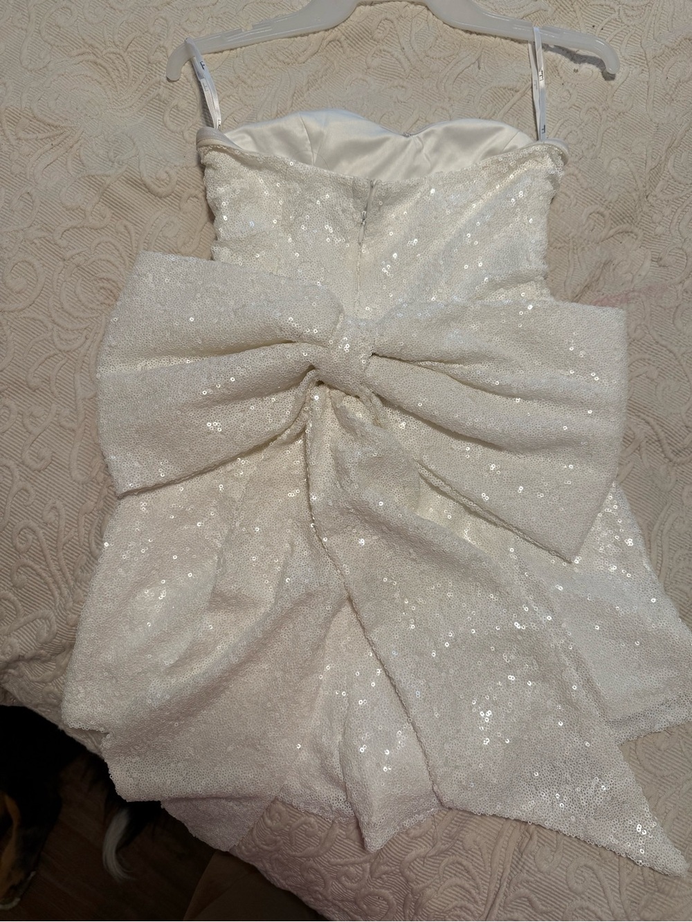 Lulu's Ivory Sequin Mini Romper with Statement Detachable Bow